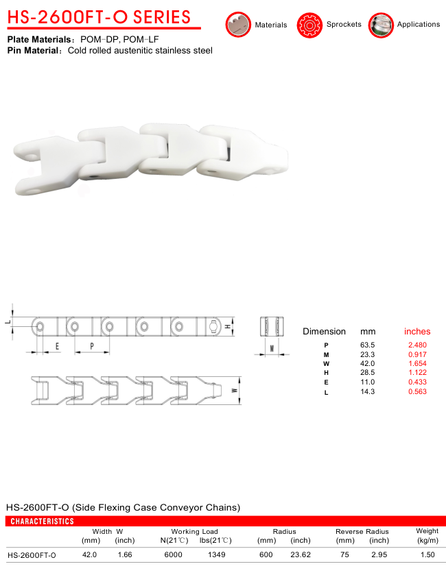Цепь ящичная серии HS-2600FT-O